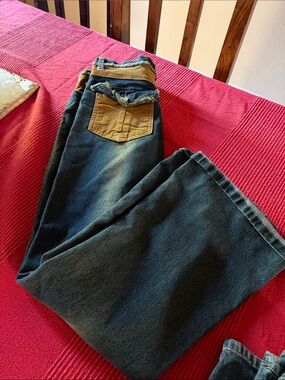 Candy Rocket rare find Distressed stretch jeans with courderoy patches. Fare leg